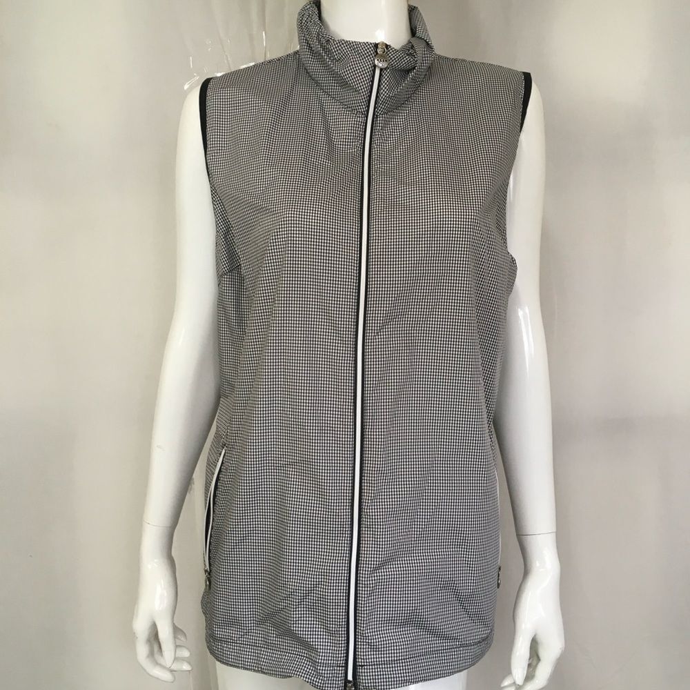 GOLFINO Women’s Black White Vichy Waistcoat Lightweight Golf Zip Vest Size 12